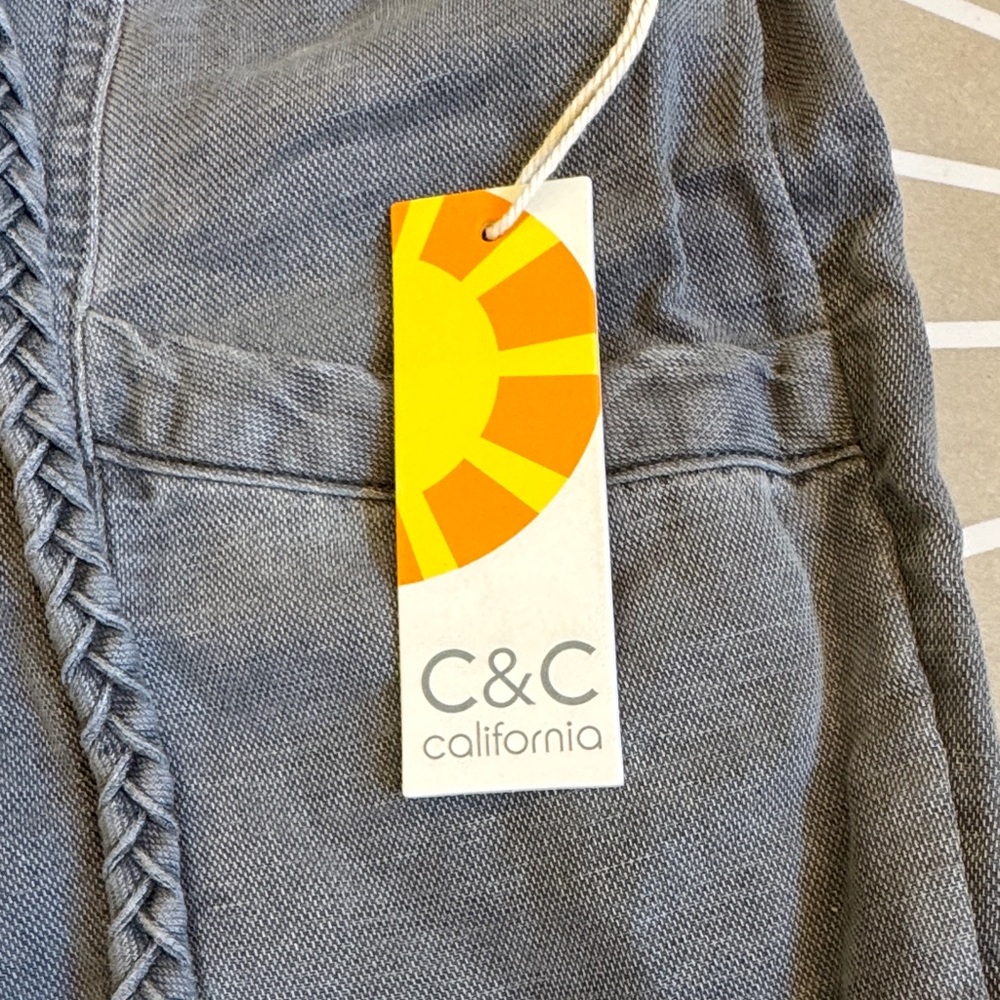 C&C California linen blend Gray Cropped Drawstring Pants NWT SZ XS - Picture 2 of 5